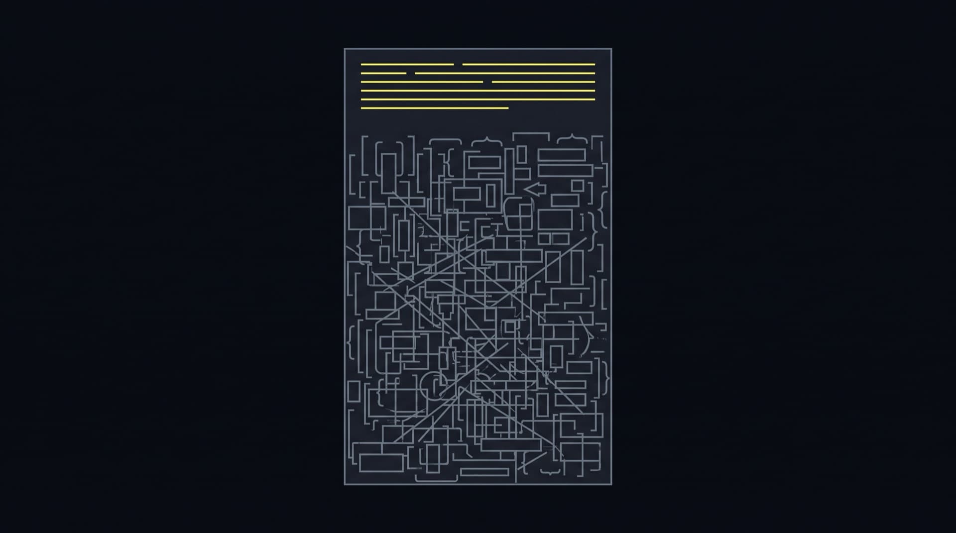 A tall rectangle standing for a fixed budget: a narrow band of clean yellow lines at the top, and below it the remaining space packed solid with grey structural noise.